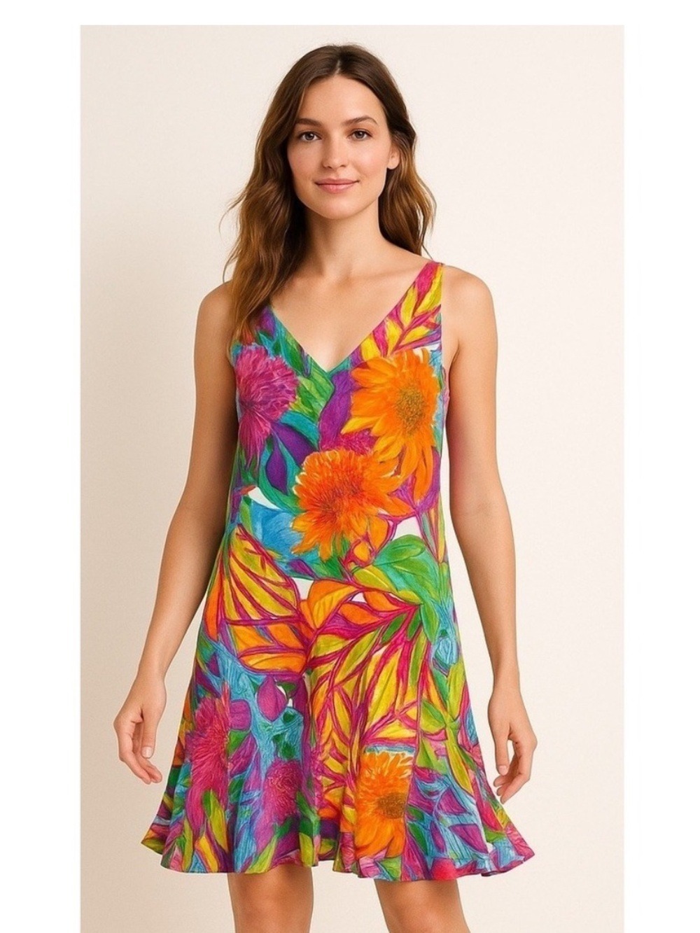Lauren Ralph Lauren Women's Size 10P Pink Dress Resort Ruffle Tropical